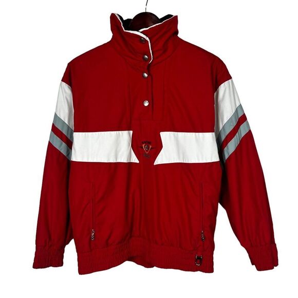 bogner ski Puffer jacket women's Sz 6 red white Stripe Embroidered Logo racing - Picture 1 of 10